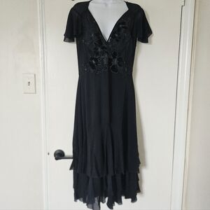 DKNY Dress 12 Vtg Silk Y2K Fairy Whimsigoth Midi Dark Romance Sheer Tiered Event